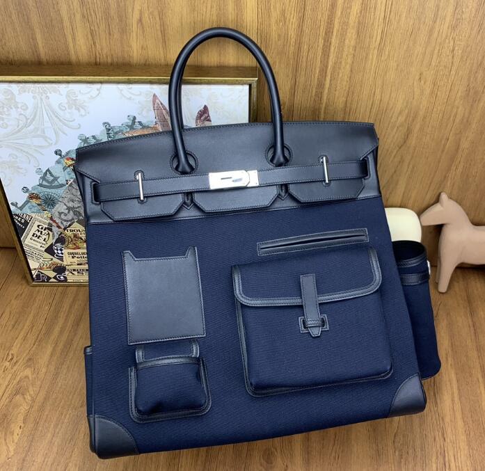 【エルメス HERMES】バーキン40 カーゴ オータクロア HAC ブルーマリン トワル キャンバス スイフト シルバー金具（100％手縫い）